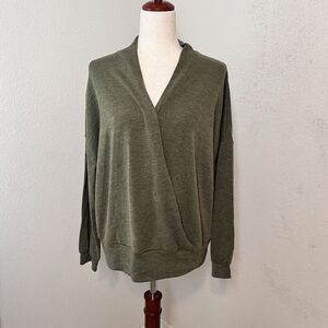 NWOT Kaileigh Womens XL Wrap Front Sweater Sage Green Stretch Soft Comfy V-neck